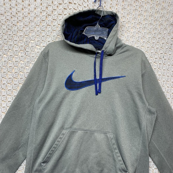 Nike Therma Fit Hoodie Pullover Men's Size M Gray Center Swoosh Logo - Picture 2 of 10